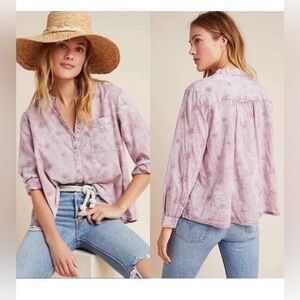 Pilcro Anthropologie Whitney Lavender Trapeze Button Down Embroidered top size S
